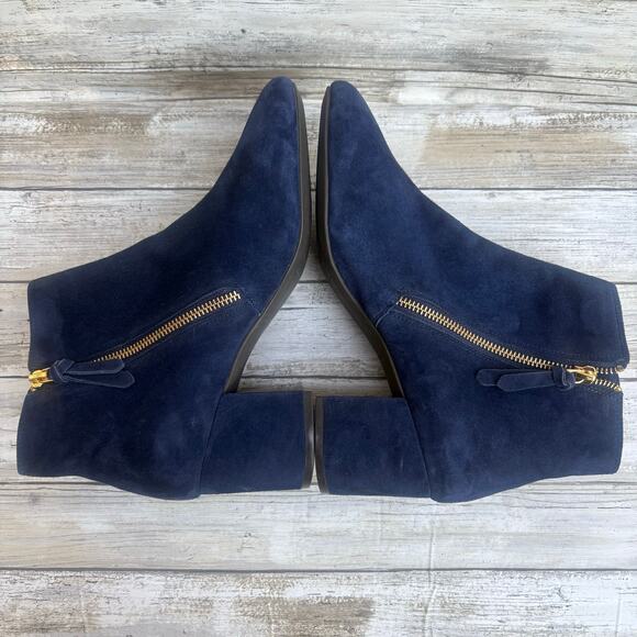 Cole Haan Saylor Grande Bootie Sz 9B Blue Suede Side Zipper Round Tow Block Heel - Picture 5 of 14
